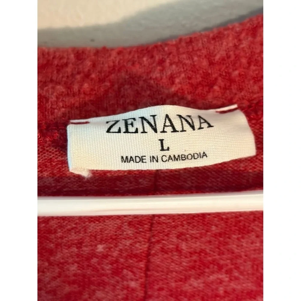 Zenana Womens Red Heathered V-Neck Oversized Dolman Sweater Size L Q0540